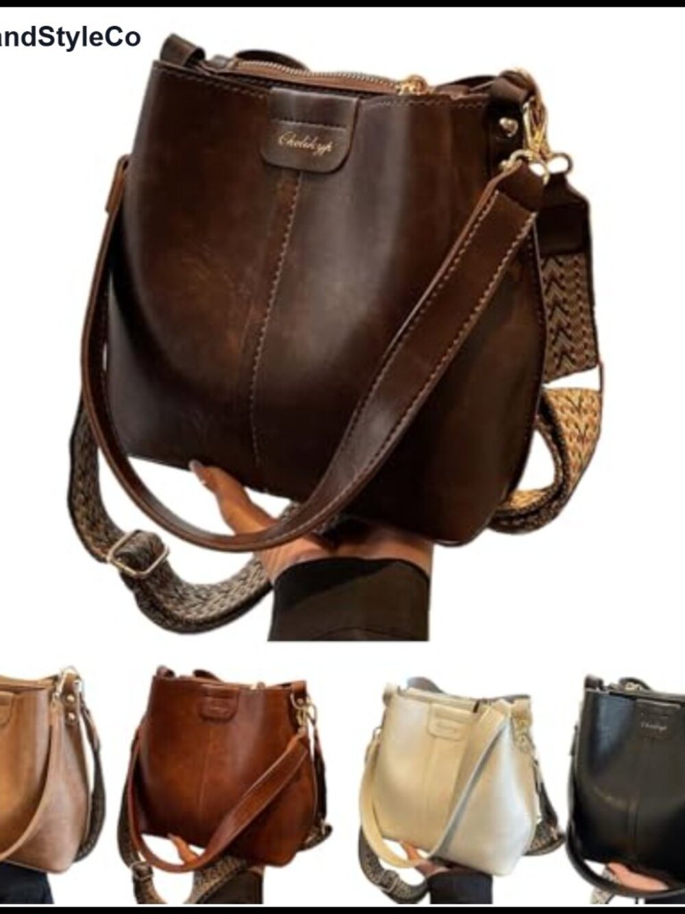 Vintage Bucket Crossbody Bag Purse for Women Adjustable Strap Large Capacity PU